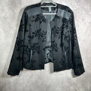 89th & Madison Blazer Jacket Womens XL Black Floral Velvet‎ Burnout Open Front
